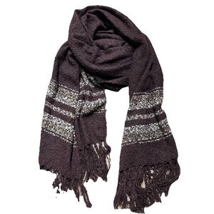 Women’s Simply Noelle Burgundy Winter Scarf Stripes On Ends Fringe